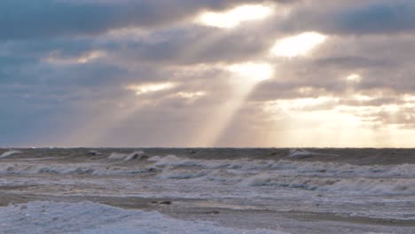 Sea-storm-with-big-waves-at-sunset