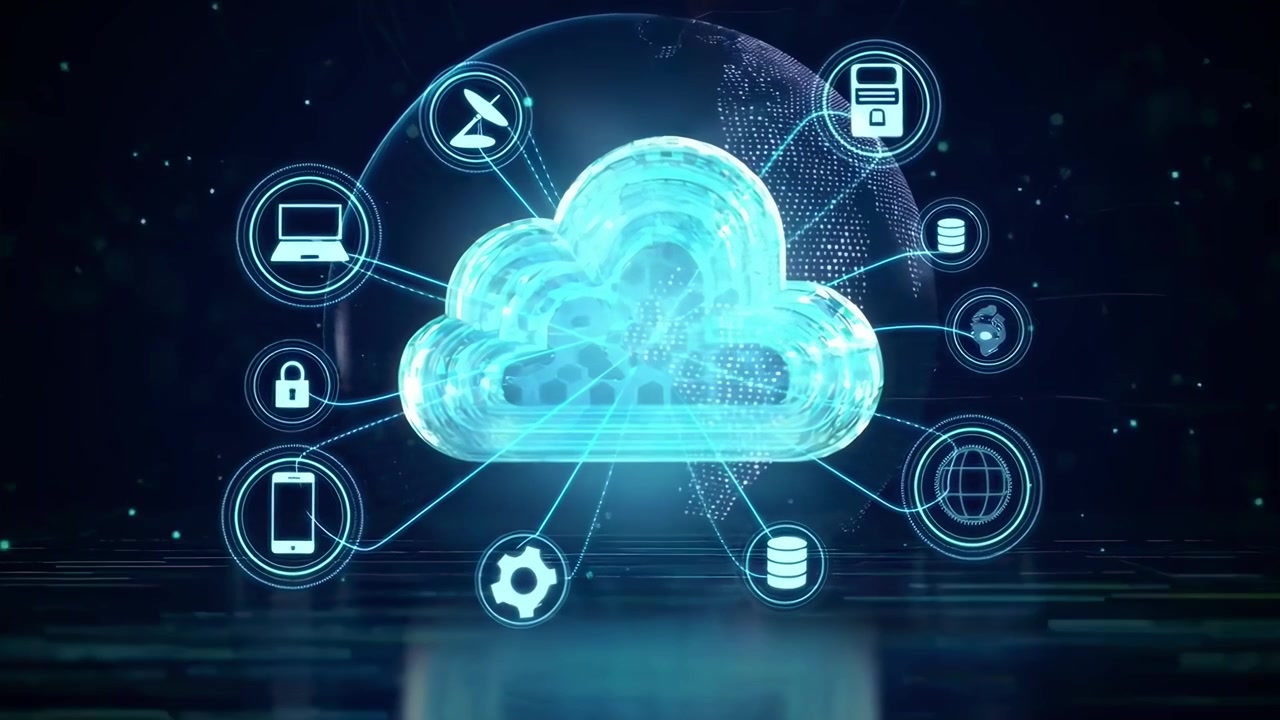 Digital Cloud Computing Network with Connected Technology Icons