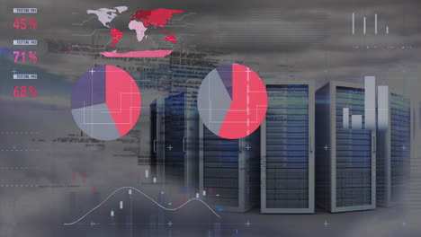 animación del procesamiento de datos digitales a través de servidores informáticos