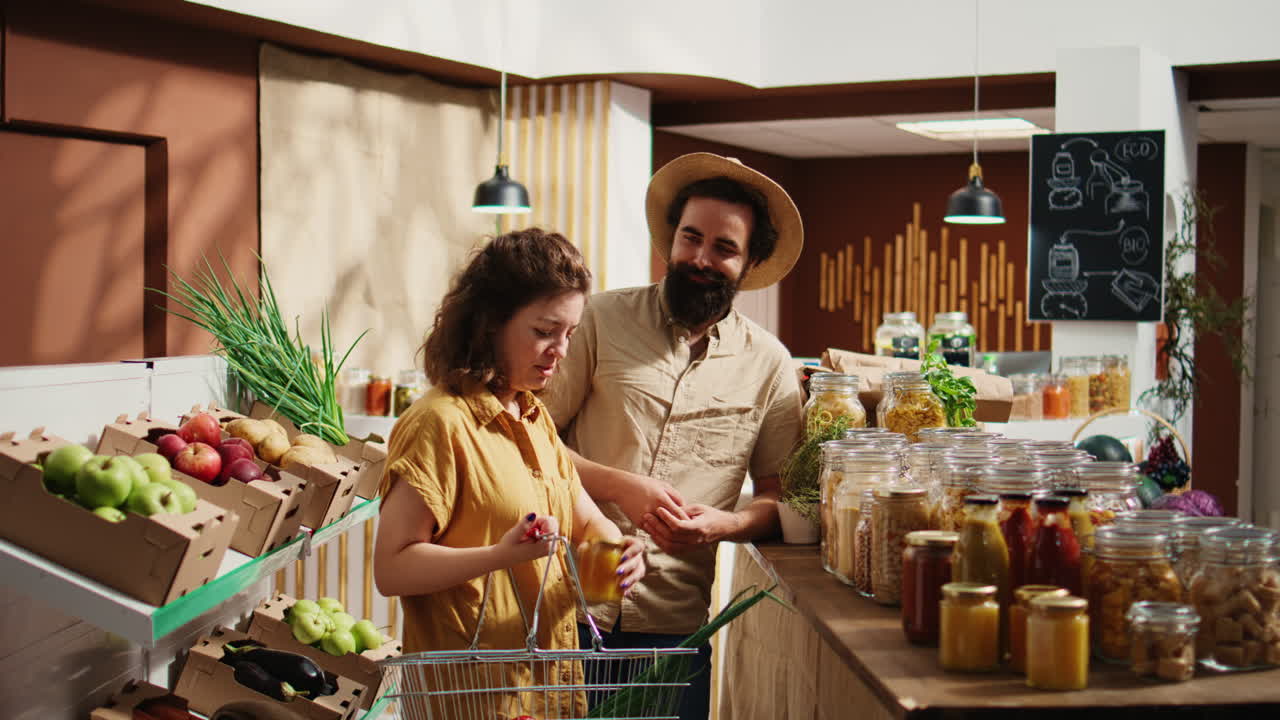 los clientes compran alimentos a granel en las tiendas ecológicas