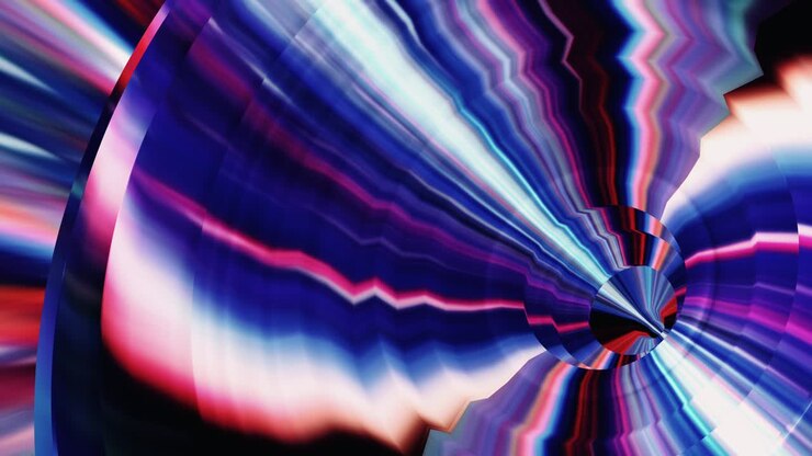 Multicolored abstract pattern of circles with the effect of displacement. Colorful red blue circles wave gradient seamless loop animation. 4K 3D rendering Sci-Fi futuristic technology background.
