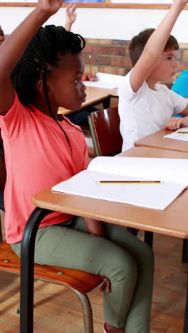 pupils raising their hands during class