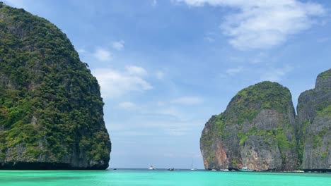 maya bay in phi phi islands national park, wave, sand beach, and beautiful crystal clear water at a popular tourist destination in krabi, southern of thailand
