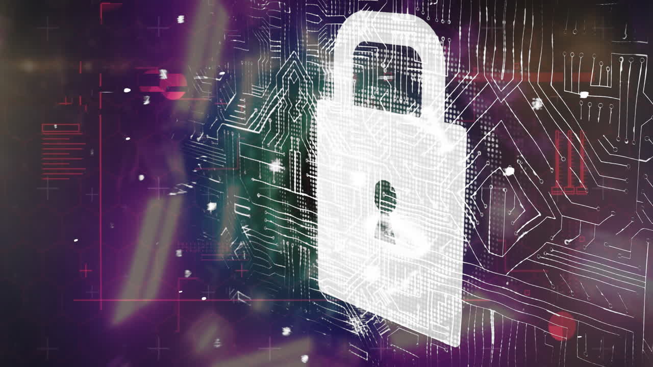 Abstract colorful lights and digital elements forming circuit board pattern animation