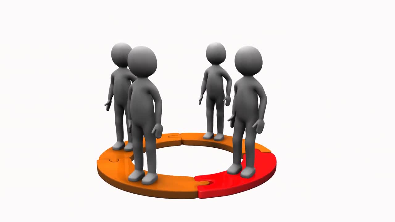 승리한 3d 남자들이 원을 모으고 있습니다.