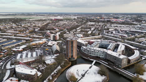 snow and winter aerial view at amersfoort nieuwland, the netherlands