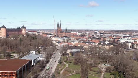 aerial view of uppsala city and cathedral in sweden on sunny summer day