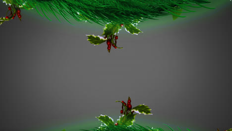 decorativo con ramas de abeto, holly y bayas rojas contra un fondo gris