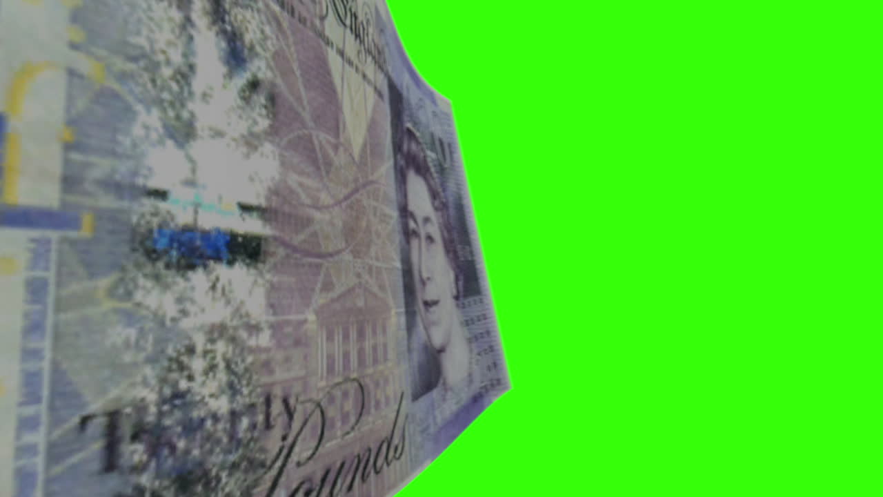 Twenty British Pounds Banknote on Green Screen