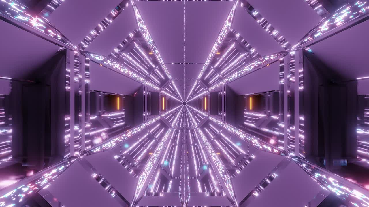 フューチャリスティックなsf ハンガー トンネル廊下 輝くダイヤモンド クリスマスのテクスチャー 3dレンダリング 動きの背景 動きグラフィック 視覚 vj ループ