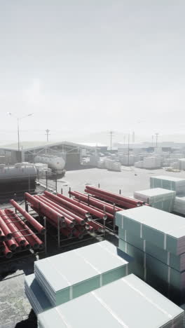 construction materials stored in a warehouse yard