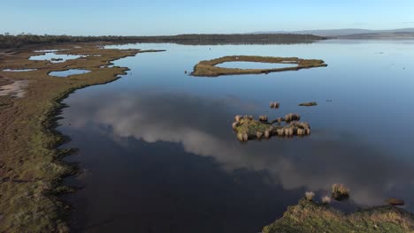 the vast waters of moulting lagoon game reserve in coles bay, seen from the air