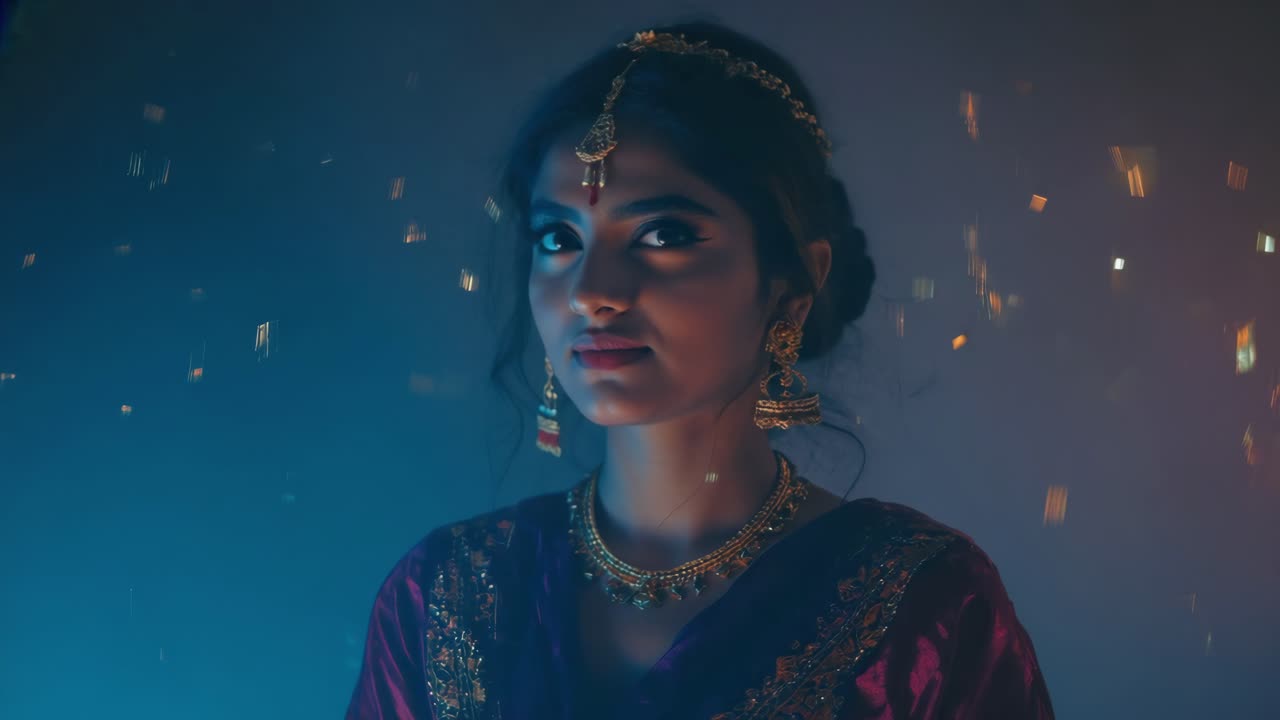 Portrait of a beautiful Indian woman in traditional clothing and jewelry