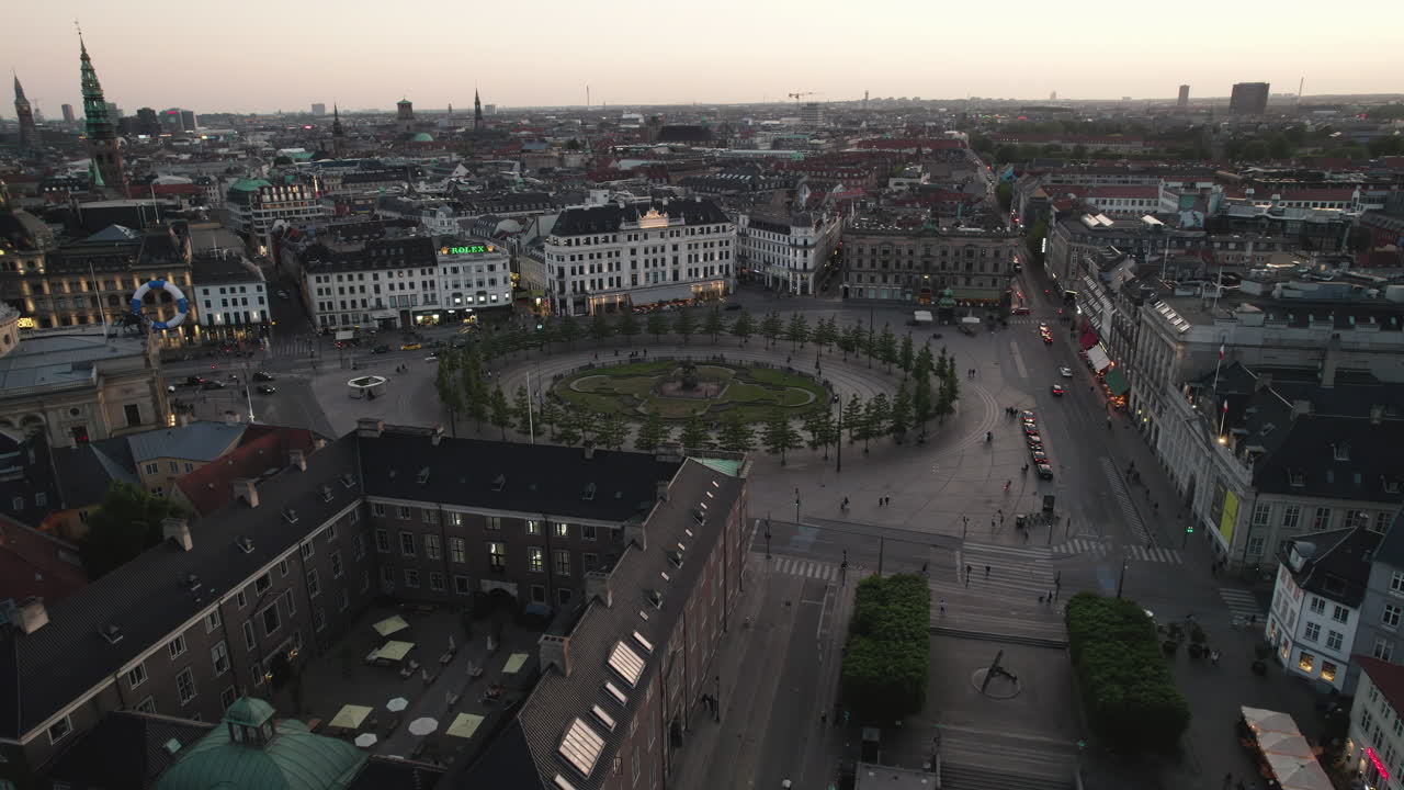 King's New Square and Nyhavn Seen from Above at Night, Alive with People and Lively Nighttime Ambiance