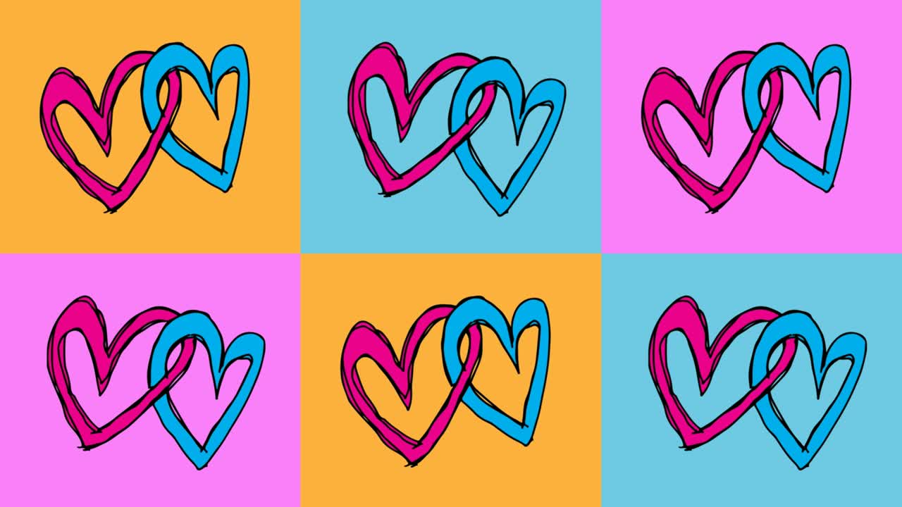 아이들이 사랑의 주제로 팝 아트를 그림 그리는 원활한 배경