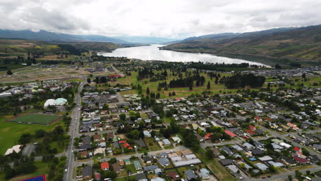 aerial panning view over the city of cromwell