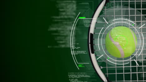 animación de escáneres de escaneo y procesamiento de datos con pelota de tenis y raqueta
