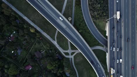 road leading to s8 highway in warsaw with forming jam, aerial top down view