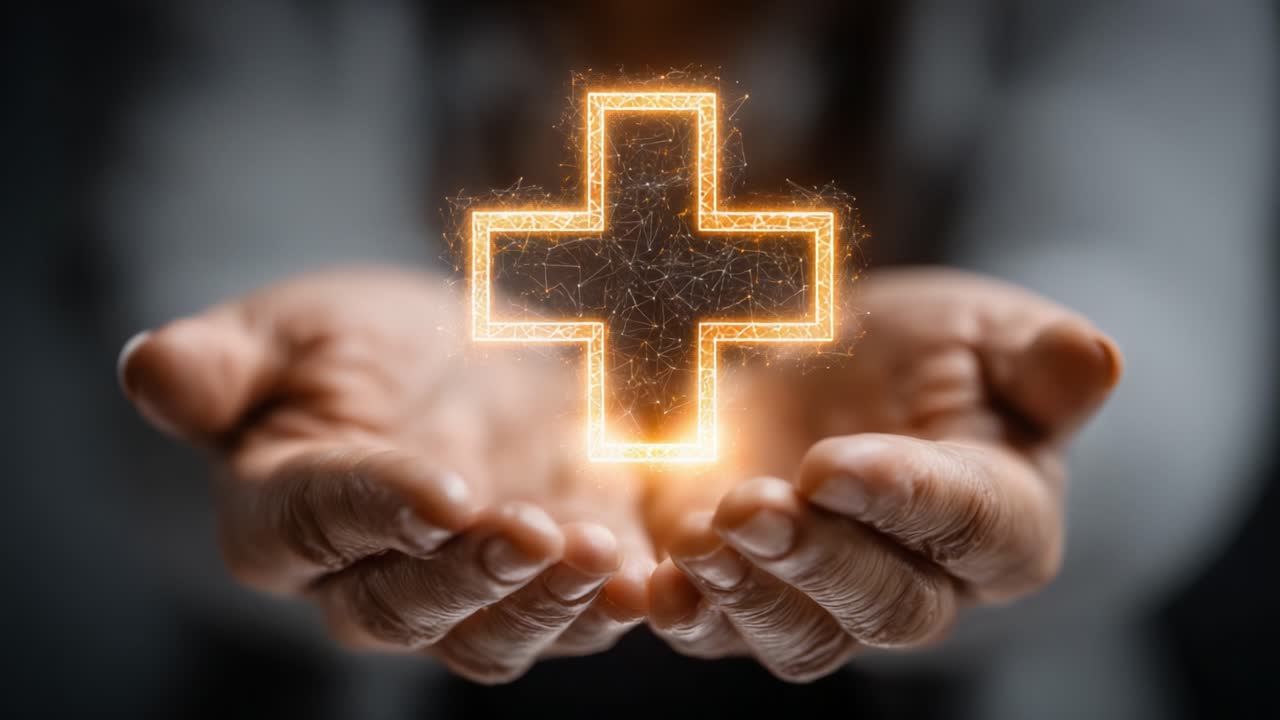 A Visual Representation of Healing: Hands Cradling a Shimmering Medicinal Symbol Signifying Hope, Care, and Well-Being in a Modern Context