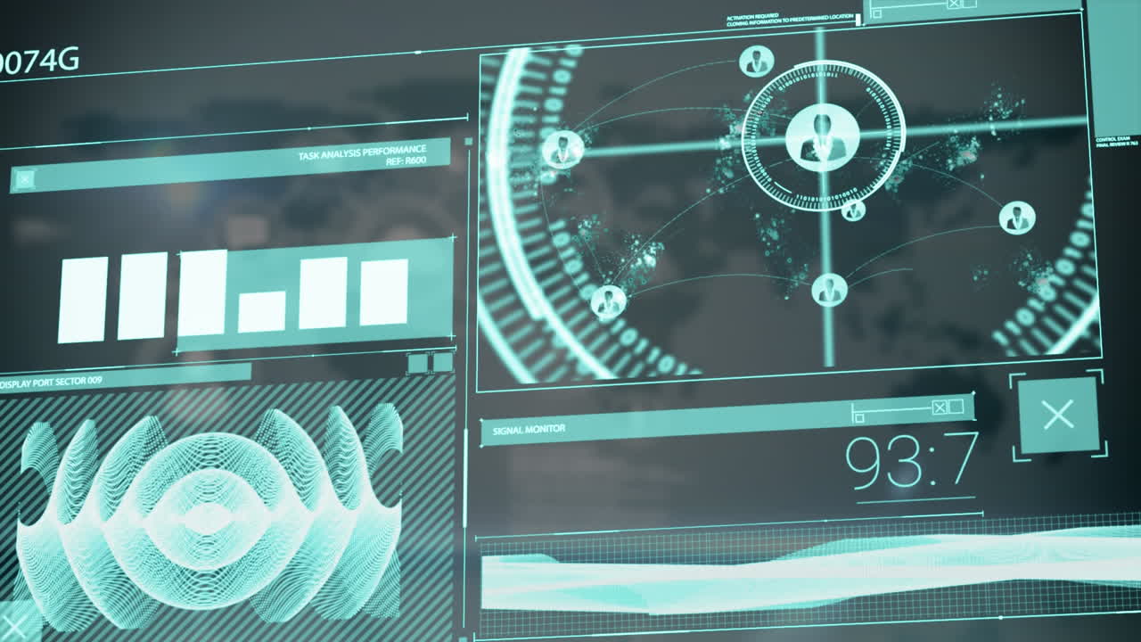 디지털 컴퓨터 인터페이스 화면 스캔의 애니메이션