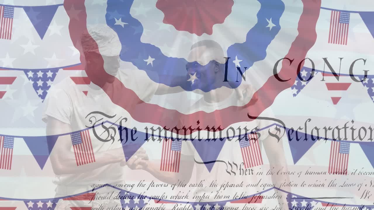 다양한 남성 군인들에 대한 미국 발과 헌법의 애니메이션