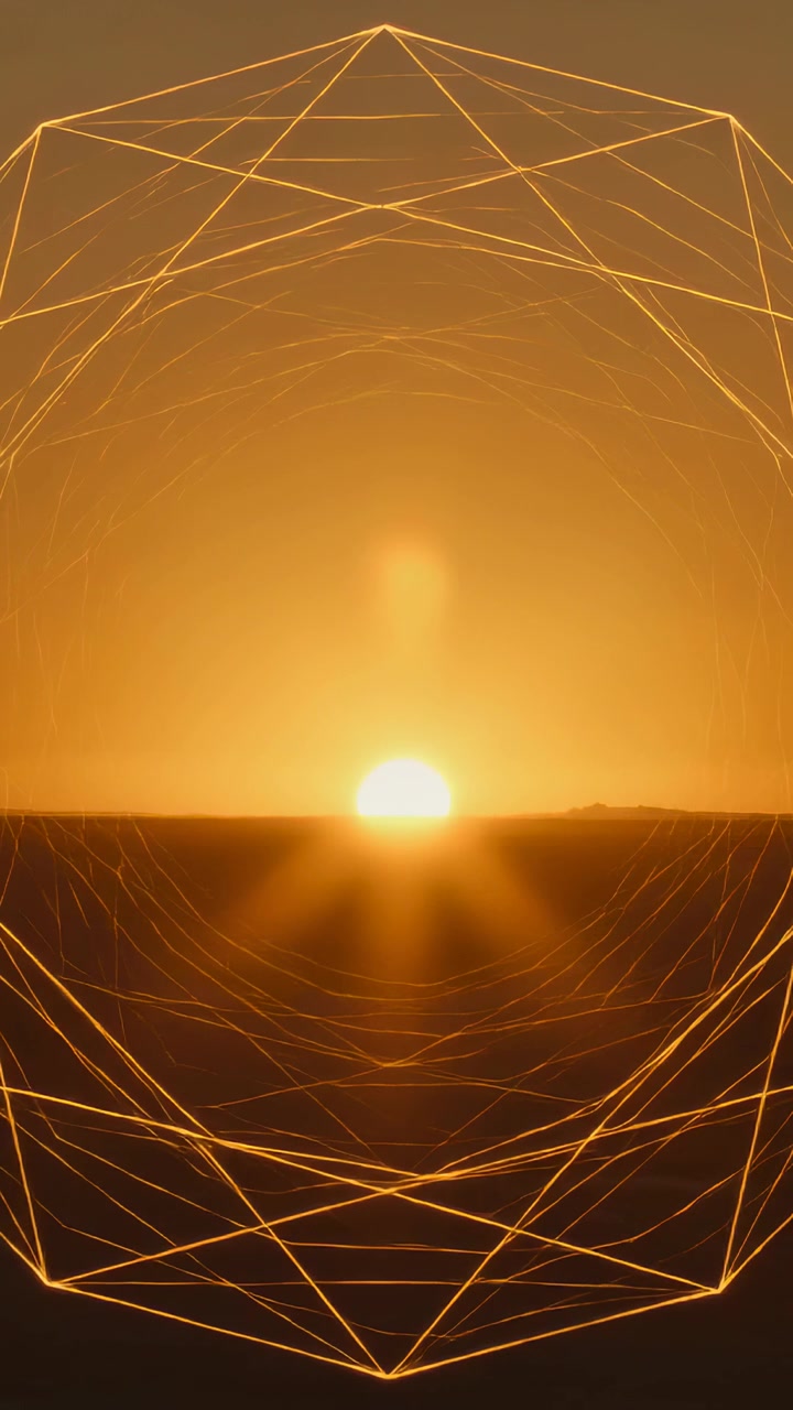 Vertical video: Sun descending toward horizon during sunset over coast, making lens flare and grid