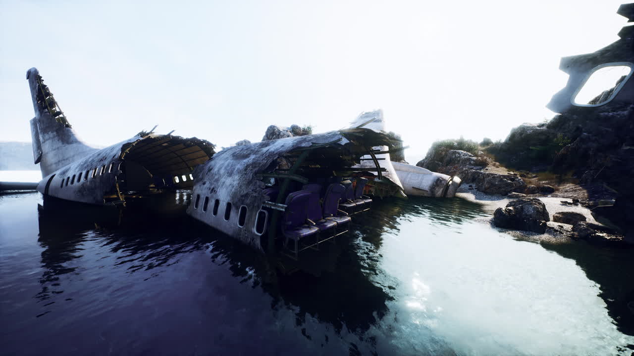 바위 해안에서 비행기 추락