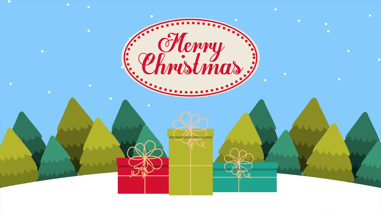 숲의 눈 풍경과 함께 즐거운 크리스마스 선물