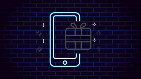 etiqueta de luz de neón comercial con teléfono inteligente