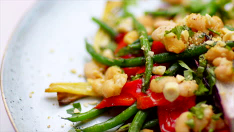close up of roasted bean salad