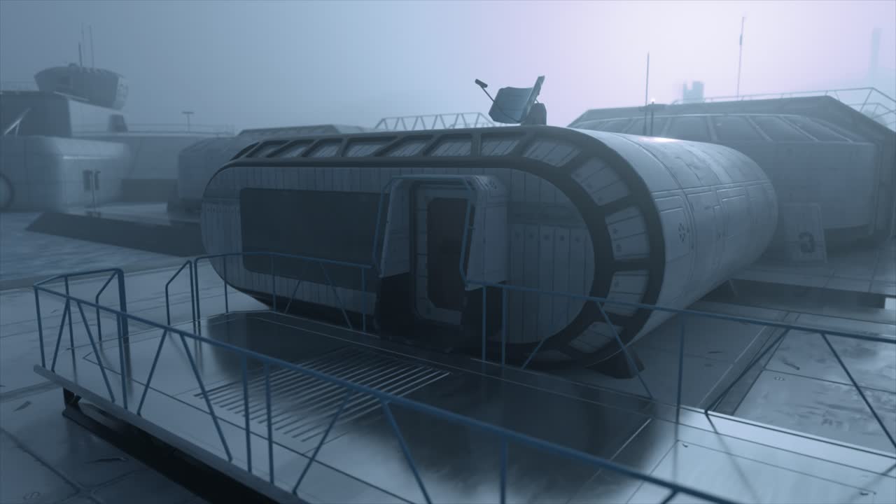 미래의 우주선 도시 풍경