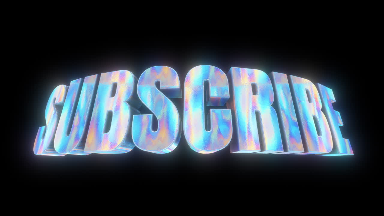 Holographic Subscribe Text Appearing and Shimmering on Black Background