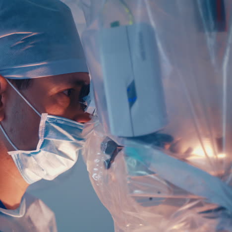 professional neurosurgeon performs the operation. surgeon uses special medical instruments for treatment.