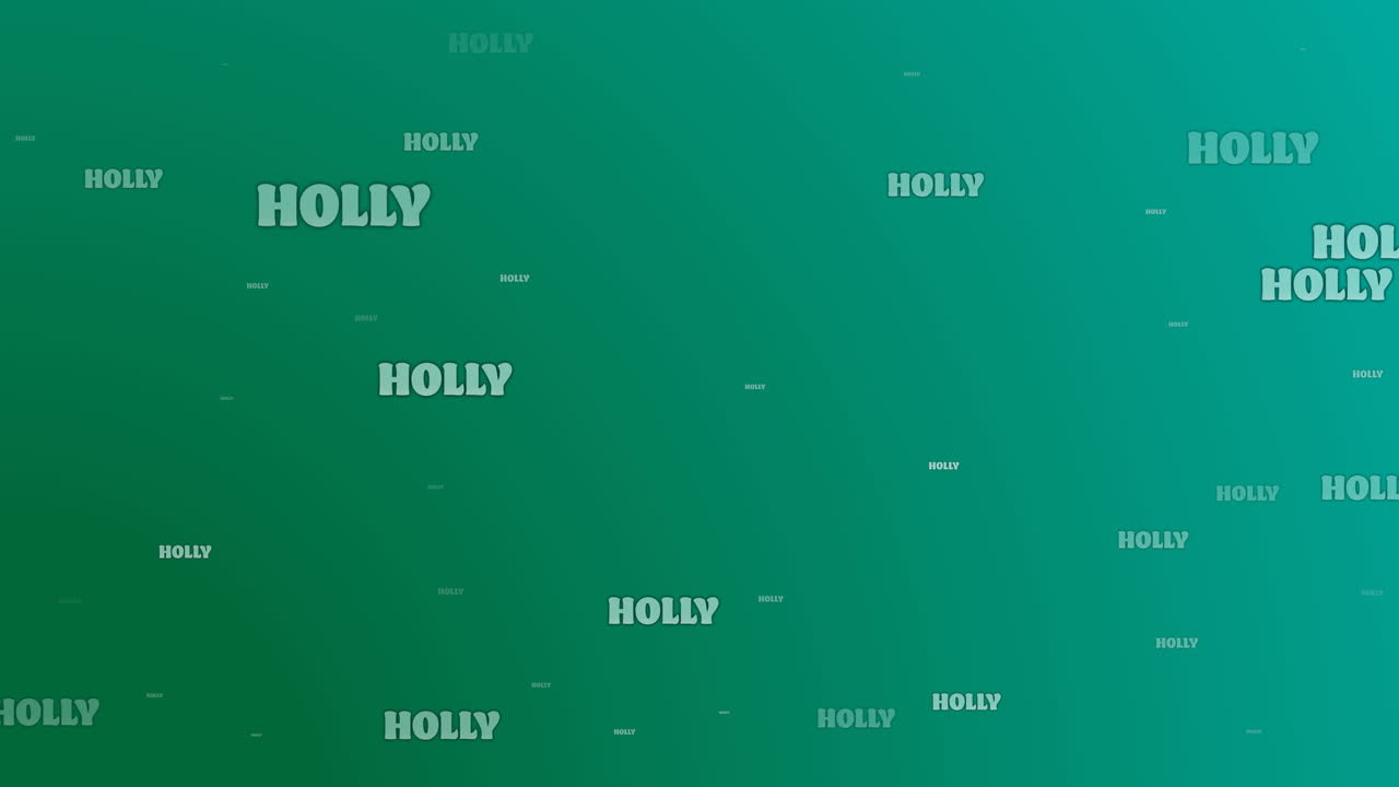 Animation of multiple holly texts at christmas on green background