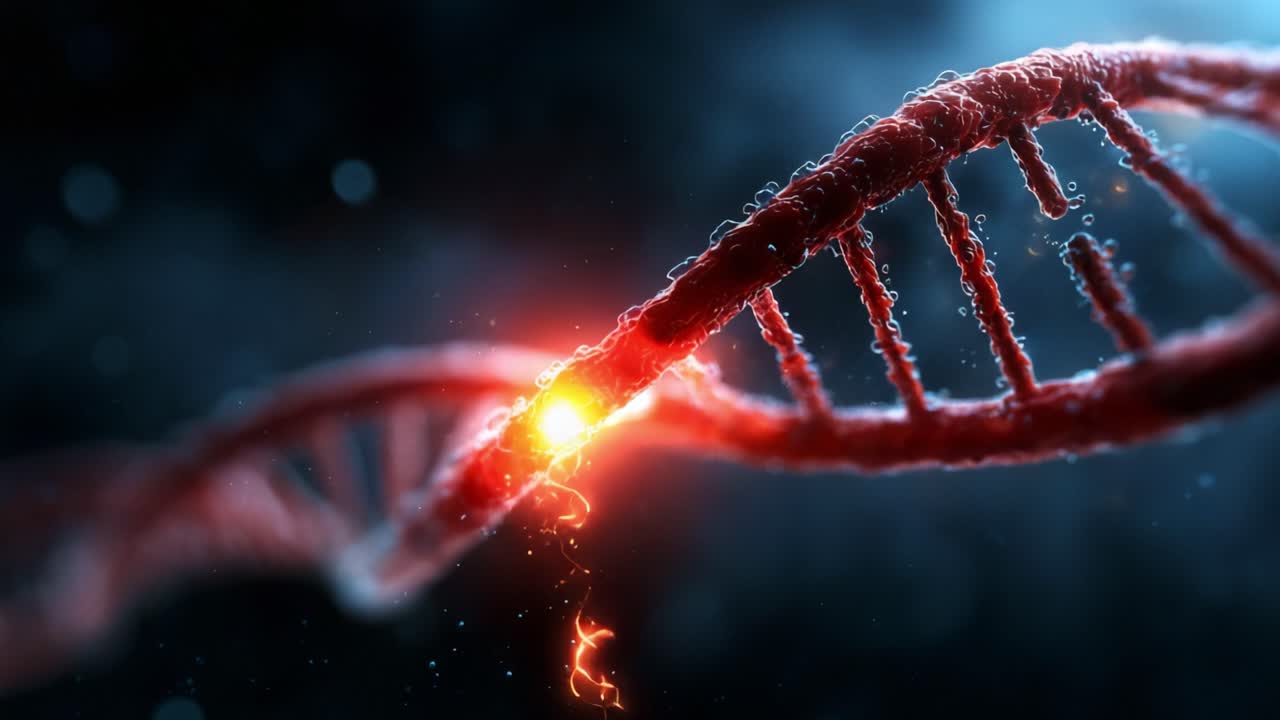 Intricate detailed rendering of a DNA double helix illuminated by vibrant energy dynamics, highlighting the molecular structure and the essence of genetic information in a vivid scientific visualization