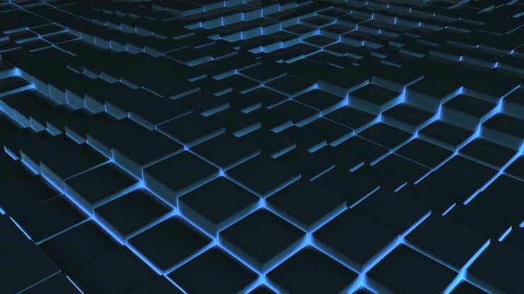 Blue illuminated blocks moving in wavy pattern