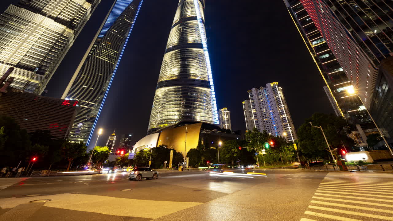 Timelapse of the Shanghai city skyline from a high vantage point at night