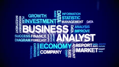 4k business analyst animated tag word cloud,text animation seamless loop.