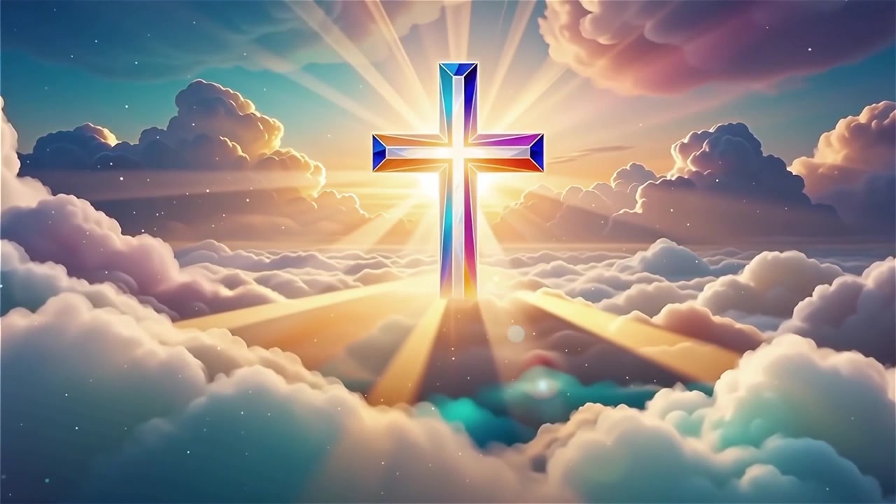 Croce Cristiana Luce Celestiale Sfondo per il Culto.