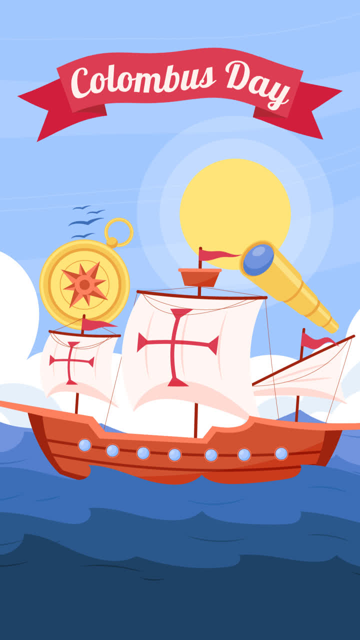 손으로 그린 평평한 콜럼버스 데이 배경의 애니메이션