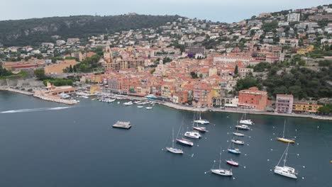 Pull-back-drone-aerial-reverse-reveal-Villefranche-sur-Mer-France