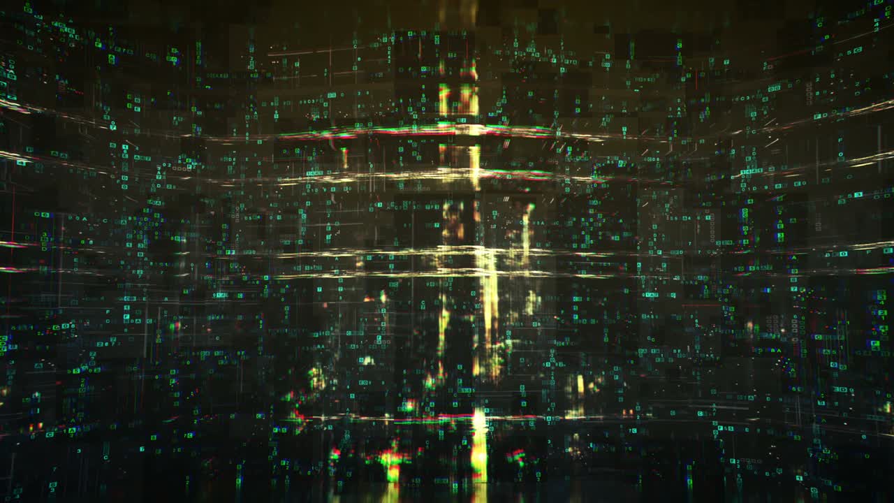 Big data digital code with glitch effect loopable 3D render animation