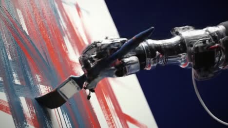 a robotic hand engaged in artistic expression: exploring the intersection of technology and creativity through automated painting techniques on canvas