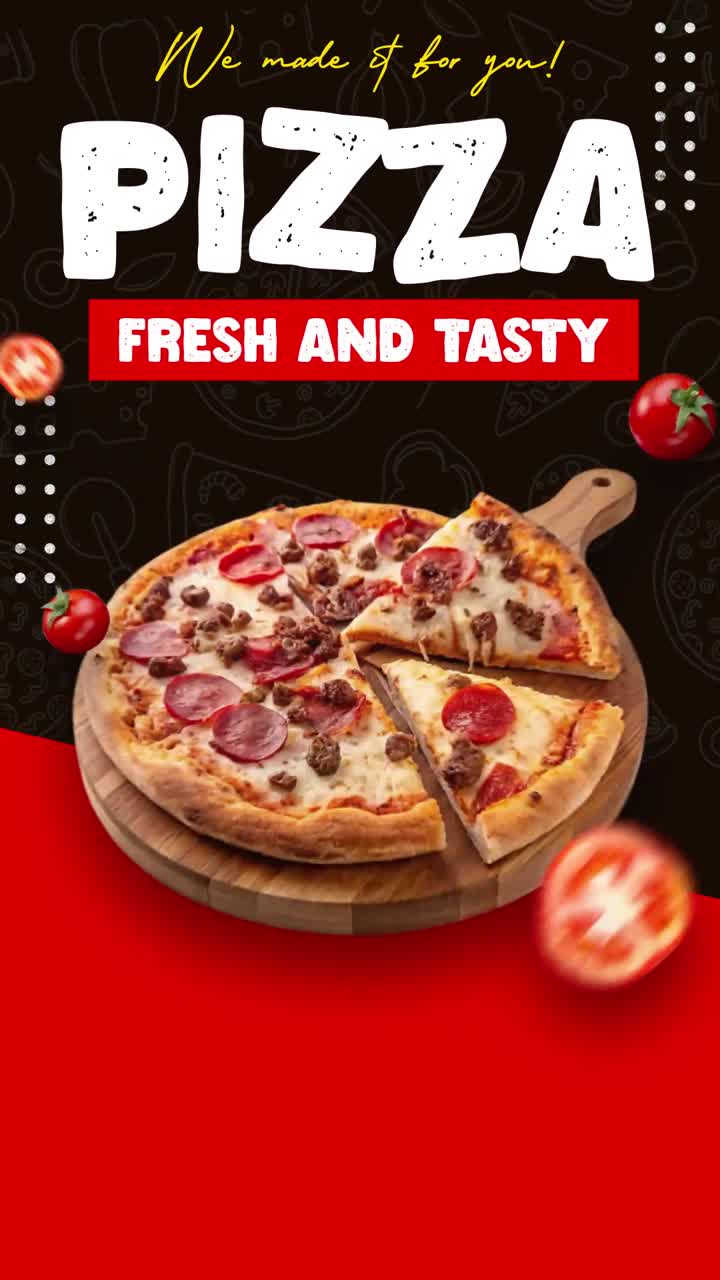 Animeret Pizza Reklame med Frisk og Velsmagende Slogan