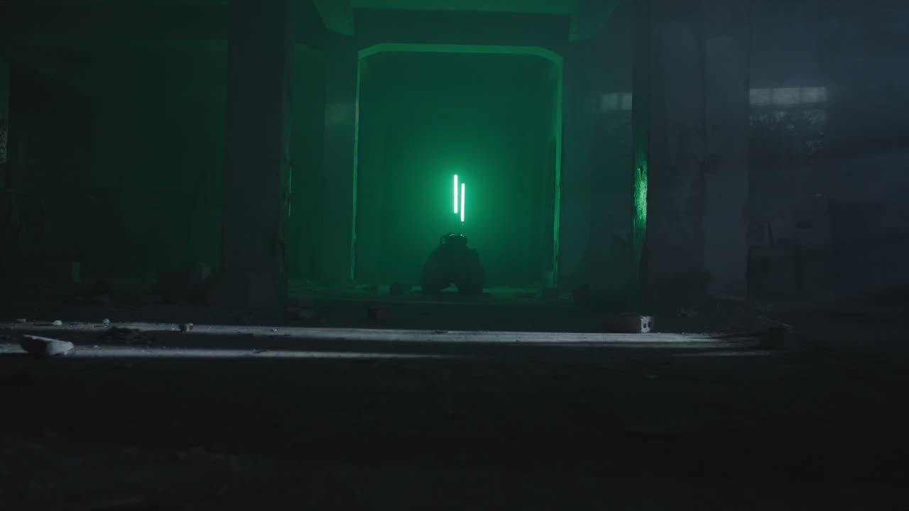 A wounded soldier in the abandoned military complex approaches anomaly