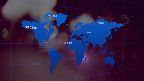 Animación-Del-Mapa-Mundial-Y-Procesamiento-De-Datos-A-Través-De-La-Red-Cuadriculada-Contra-El-Tráfico-De-La-Ciudad