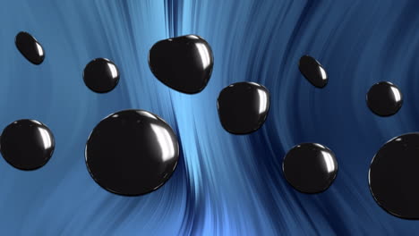 animación de glóbulos negros brillantes que flotan sobre ondas de luz azul