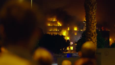 building fire at night