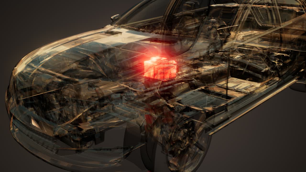 자동차 배터리가 자동차에서 보입니다.