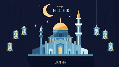 eid al-fitr celebration illustration with mosque and moon